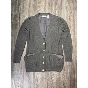 Bibelot Cashmere 100% Grey Button Front Cardigan Sweater with Silk Details Small